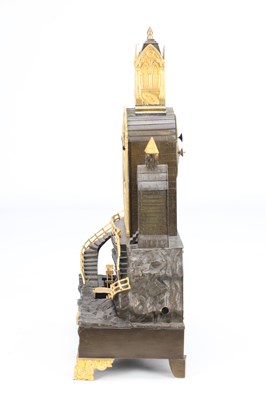 Lot 31 - A MID 19TH CENTURY FRENCH BRONZE AND ORMOLU AUTOMATON MANTEL CLOCK