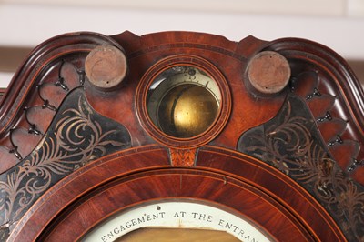 Lot 41 - A FINE AND RARE GEORGE III MAHOGANY MUSICAL AUTOMATON YEAR CALENDAR LONGCASE CLOCK WITH SPHERICAL MOON OF NELSON INTEREST