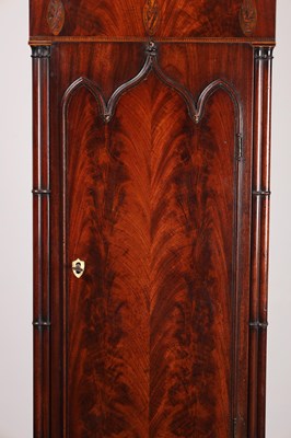Lot 41 - A FINE AND RARE GEORGE III MAHOGANY MUSICAL AUTOMATON YEAR CALENDAR LONGCASE CLOCK WITH SPHERICAL MOON OF NELSON INTEREST