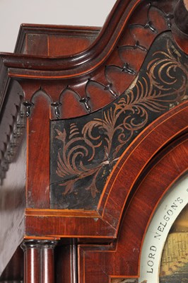 Lot 41 - A FINE AND RARE GEORGE III MAHOGANY MUSICAL AUTOMATON YEAR CALENDAR LONGCASE CLOCK WITH SPHERICAL MOON OF NELSON INTEREST