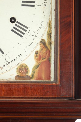 Lot 41 - A FINE AND RARE GEORGE III MAHOGANY MUSICAL AUTOMATON YEAR CALENDAR LONGCASE CLOCK WITH SPHERICAL MOON OF NELSON INTEREST