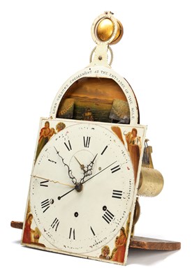Lot 41 - A FINE AND RARE GEORGE III MAHOGANY MUSICAL AUTOMATON YEAR CALENDAR LONGCASE CLOCK WITH SPHERICAL MOON OF NELSON INTEREST