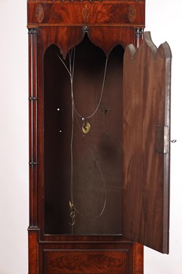 Lot 41 - A FINE AND RARE GEORGE III MAHOGANY MUSICAL AUTOMATON YEAR CALENDAR LONGCASE CLOCK WITH SPHERICAL MOON OF NELSON INTEREST