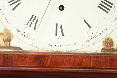 Lot 41 - A FINE AND RARE GEORGE III MAHOGANY MUSICAL AUTOMATON YEAR CALENDAR LONGCASE CLOCK WITH SPHERICAL MOON OF NELSON INTEREST