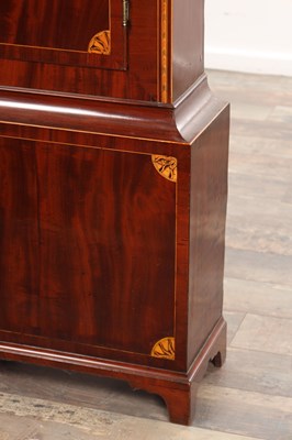 Lot 32 - JOHN DOBBIE, CALTON, GLASGOW. A RARE GEORGE III SHIELD-SHAPED PAINTED DIAL INLAID MAHOGANY EIGHT-DAY LONGCASE CLOCK