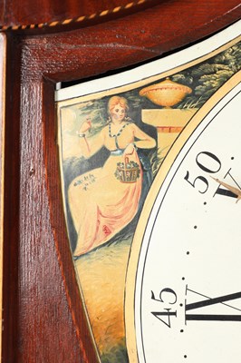 Lot 32 - JOHN DOBBIE, CALTON, GLASGOW. A RARE GEORGE III SHIELD-SHAPED PAINTED DIAL INLAID MAHOGANY EIGHT-DAY LONGCASE CLOCK