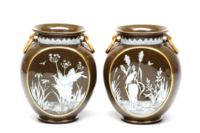 Lot A PAIR OF GEORGE JONES AND SONS PATE SUR PATE VASES