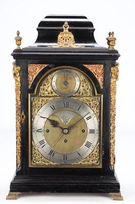 Lot 148 - RALPH GOUT, LONDON. A GEORGE III INVERTED BELL TOP EBONISED MUSICAL EIGHT-DAY BRACKET CLOCK