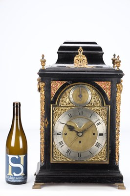 Lot 148 - RALPH GOUT, LONDON. A GEORGE III INVERTED BELL TOP EBONISED MUSICAL EIGHT-DAY BRACKET CLOCK