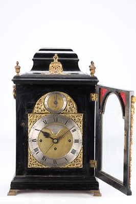 Lot 148 - RALPH GOUT, LONDON. A GEORGE III INVERTED BELL TOP EBONISED MUSICAL EIGHT-DAY BRACKET CLOCK