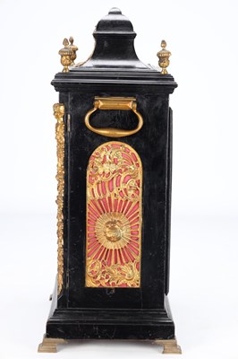 Lot 148 - RALPH GOUT, LONDON. A GEORGE III INVERTED BELL TOP EBONISED MUSICAL EIGHT-DAY BRACKET CLOCK