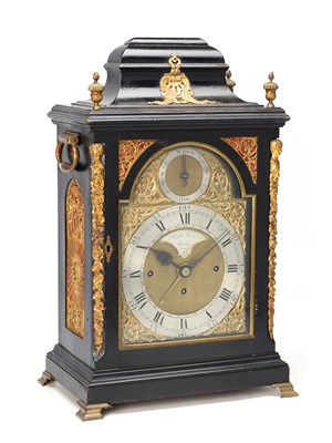 Lot 148 - RALPH GOUT, LONDON. A GEORGE III INVERTED BELL TOP EBONISED MUSICAL EIGHT-DAY BRACKET CLOCK
