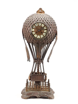 Lot 111 - A LARGE AND RARE LATE 19TH CENTURY FRENCH PATINATED BRONZE BALLOONIST CLOCK
