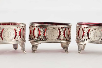Lot A SET OF THREE LATE 19TH CENTURY SILVER TABLE SALTS