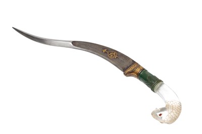Lot AN INDIAN WOOTZ KANJAR DAGGER WITH CARVED ROCK CRYSTAL HILT