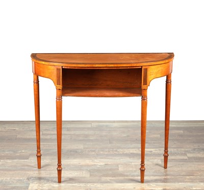Lot A GEORGE III SATINWOOD AND ROSEWOOD CROSSBANDED DEMI-LUNE CONSOLE TABLE