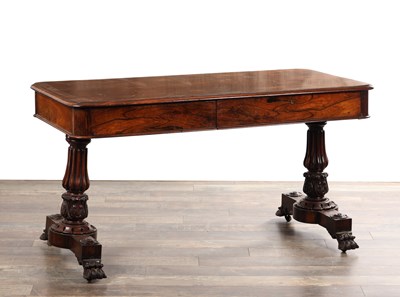 Lot A WILLIAM IV FIGURED ROSEWOOD LIBRARY TABLE IN THE MANNER OF GILLOWS