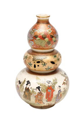 Lot A SMALL MEIJI PERIOD JAPANESE TRIPLE GORGE SATSUMA VASE BY KINKOZAN