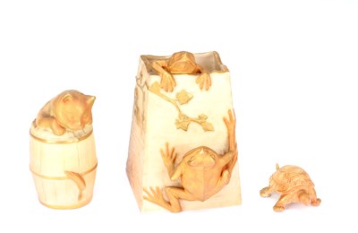Lot A COLLECTION OF THREE EARLY 20TH CENTURY BLUSHED ROYAL WORCESTER NOVELTY PIECES