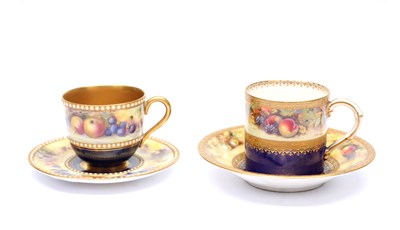 Lot TWO EARLY 20TH CENTURY ROYAL WORCESTER HAND PAINTED FRUIT CUPS AND SAUCERS