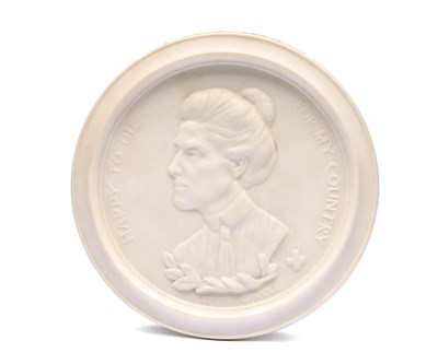 Lot AN EARLY 20TH CENTURY ROYAL WORCESTER CIRCULAR PORCELAIN HANGING PLAQUE TO COMMEMORATE EDITH CAVELL