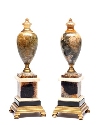 Lot A FINE PAIR OF REGENCY BLUE JOHN VASES