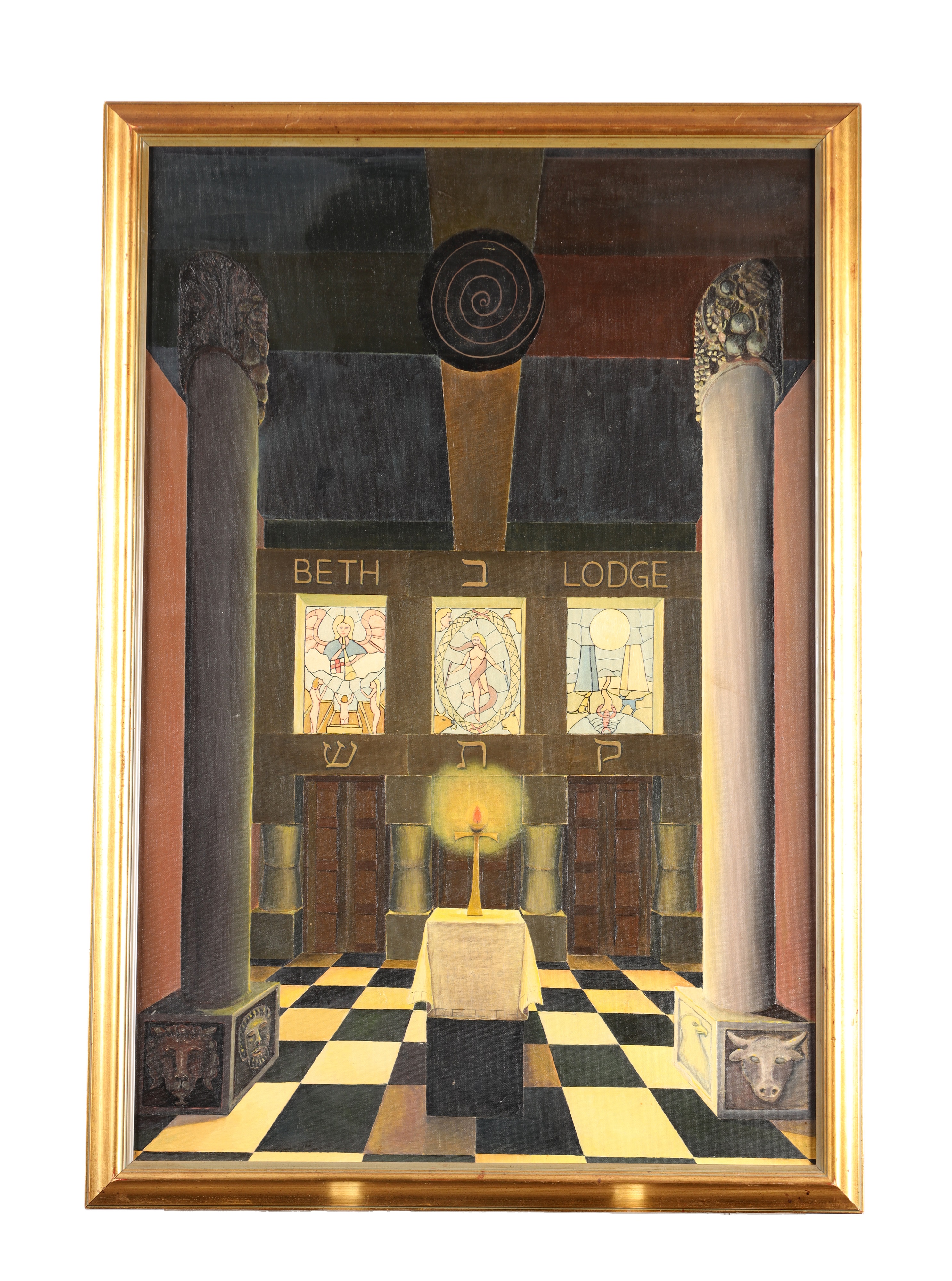 Lot 1136 - A MASONIC OIL PAINTING