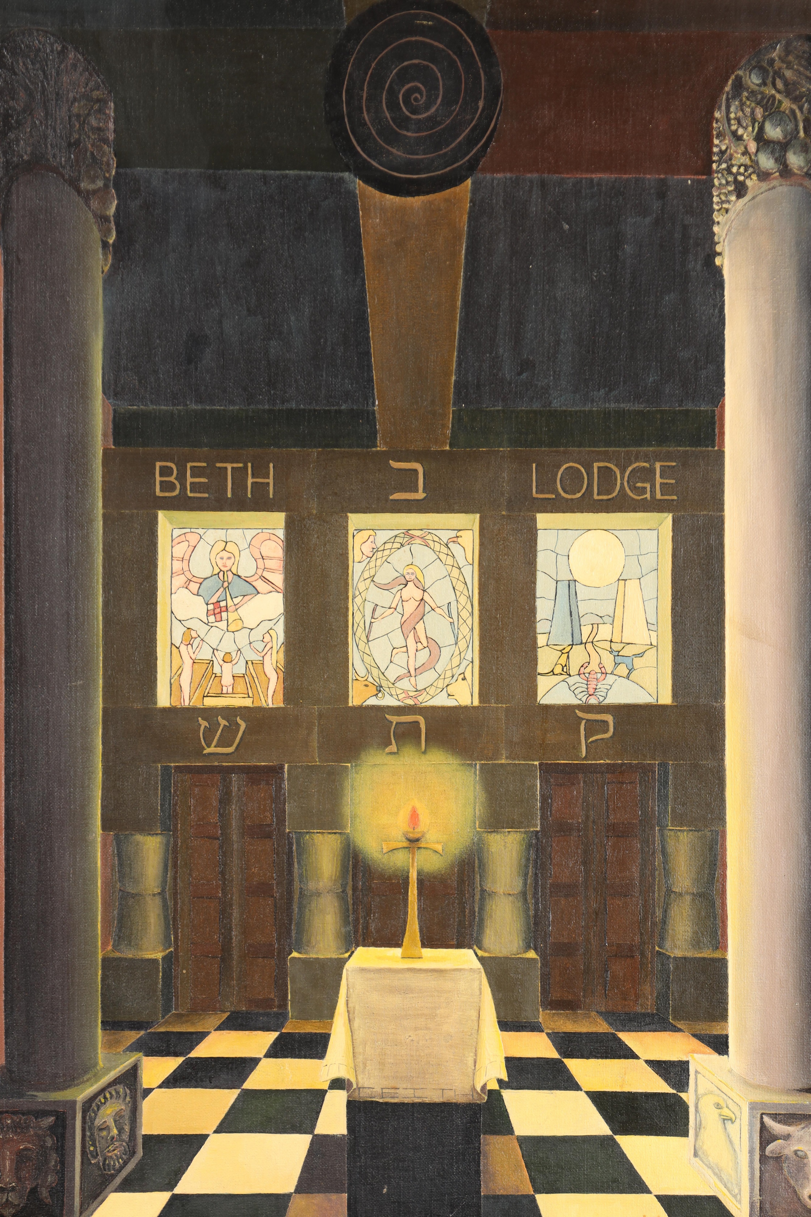 Lot 1136 - A MASONIC OIL PAINTING