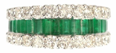 Lot 296 - A LADIES 18CT WHITE GOLD EMERALD AND DIAMOND...