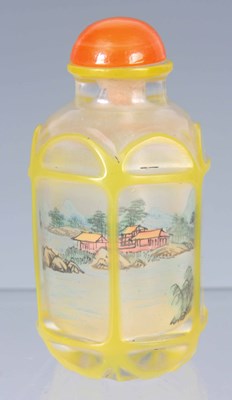 Lot 93 - A CHINESE CRYSTAL AND YELLOW GLASS CAMEO CUT...