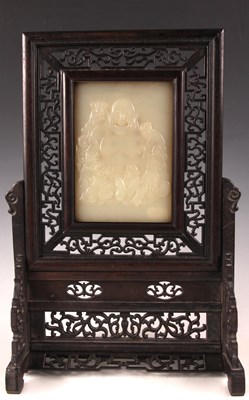 Lot 112 - A 19th Century Chinese Jade panelled carved...