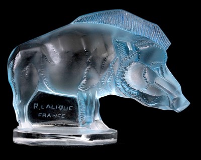 Lot 18 - RENÉ LALIQUE. A FROSTED BLUE GLASS 'SANGLIER'...