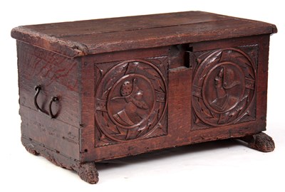 Lot 915 - A RARE 16TH CENTURY OAK TUDOR PERIOD COFFER OF...