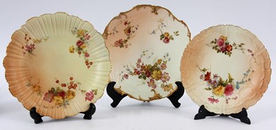 Lot 48 - THREE DECORATIVE ROYAL WORCESTER BLUSHED IVORY...