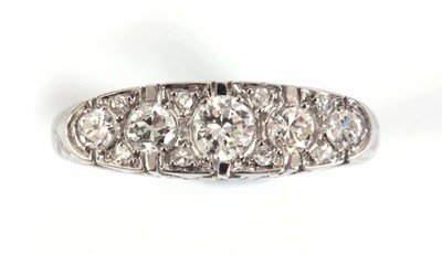 Lot 183 - A FRENCH 1930's PLATINUM FIVE STONE DIAMOND...