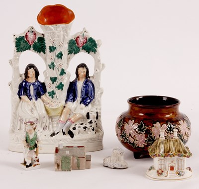 Lot 23 - A 19TH CENTURY STAFFORDSHIRE BOCAGE SPILL VASE...