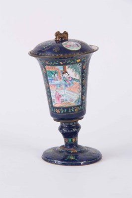 Lot 111 - 19TH CENTURY CANTON ENAMEL LIDDED CUP...