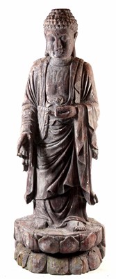 Lot 106 - A 19TH CENTURY LIFE SIZE ORIENTAL CARVED WOOD...