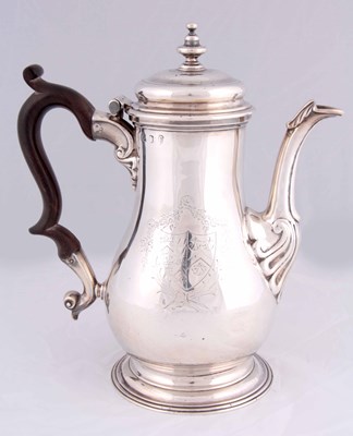 Lot 159 - A GEORGE III SILVER COFFEE POT of baluster...