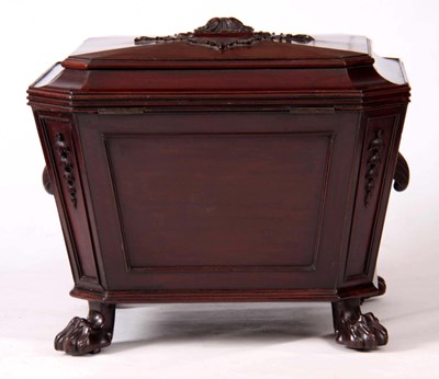 Lot 1014 - A LATE REGENCY MAHOGANY SARCOPHAGUS WINE...