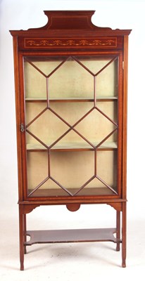 Lot 1016 - AN EDWARDIAN INLAID MAHOGANY GLAZED DISPLAY...