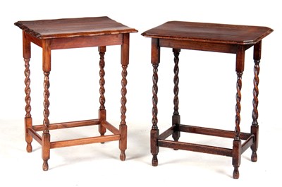 Lot 1024 - TWO OAK BARLEY TWIST TABLES 61cm wide 74cm...