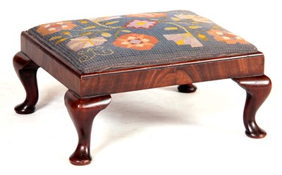 Lot 1037 - A MAHOGANY FOOTSTOOL with short cabriole legs...