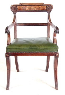 Lot 1049 - A REGENCY MAHOGANY AND EBONISED DESK ARMCHAIR...