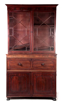 Lot 1058 - A LATE GEORGE III SECRETAIRE MAHOGANY BOOKCASE...