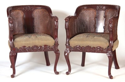 Lot 1093 - A PAIR OF 20TH CENTURY MAHOGANY BERGERE TUB...