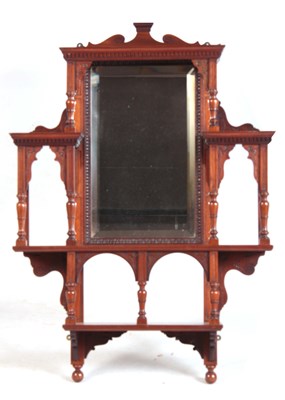 Lot 1112 - AN EDWARDIAN WALNUT HANGING SHELVES with...