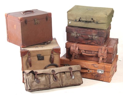 Lot 1129 - A SELECTION OF VINTAGE LEATHER AND CANVAS LUGGAGE