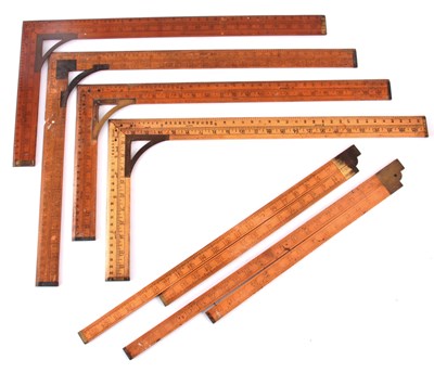 Lot 309 - A COLLECTION OF SIX BOXWOOD AND BRASS SQUARE...