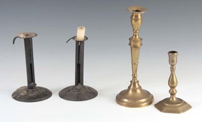 Lot 340 - A PAIR OF 18th CENTURY IRON CANDLESTICKS and...